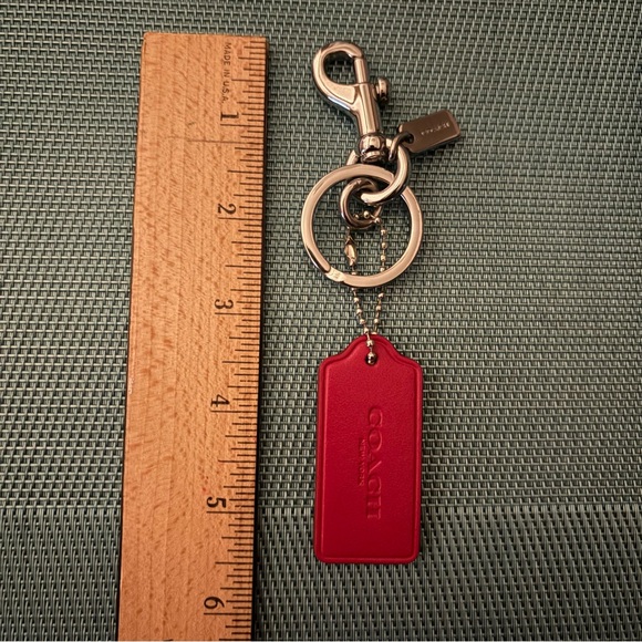 Coach Silver Toned Split Key Ring and Dog Leash Clip with Red Leather Hang Tag - Picture 14 of 16